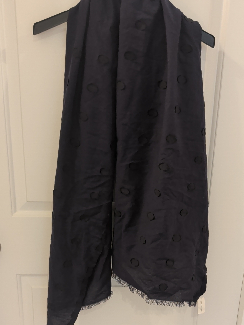 Banana Republic 100% Cotton Dark Navy Blue Scarf With Darker Polka Dots Textured